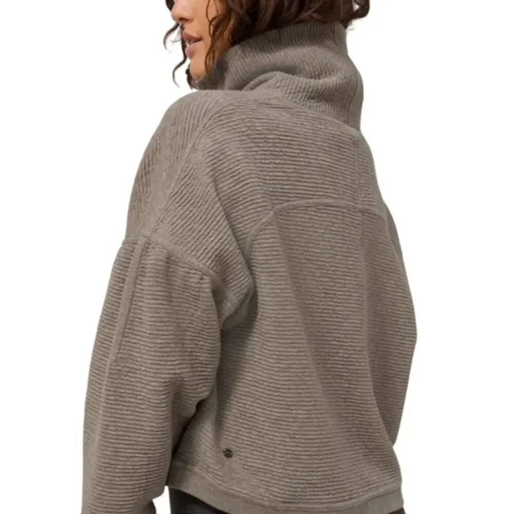 Lululemon Gray Sage Green Peaceful Moments Striped High Neck Pullover